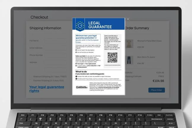 Zum Vergrößern klicken Beispiel aus den EU-Leitlinien: nach dem Klick auf den Link liegt die vollständige Mitteilung als Popup über dem Checkout