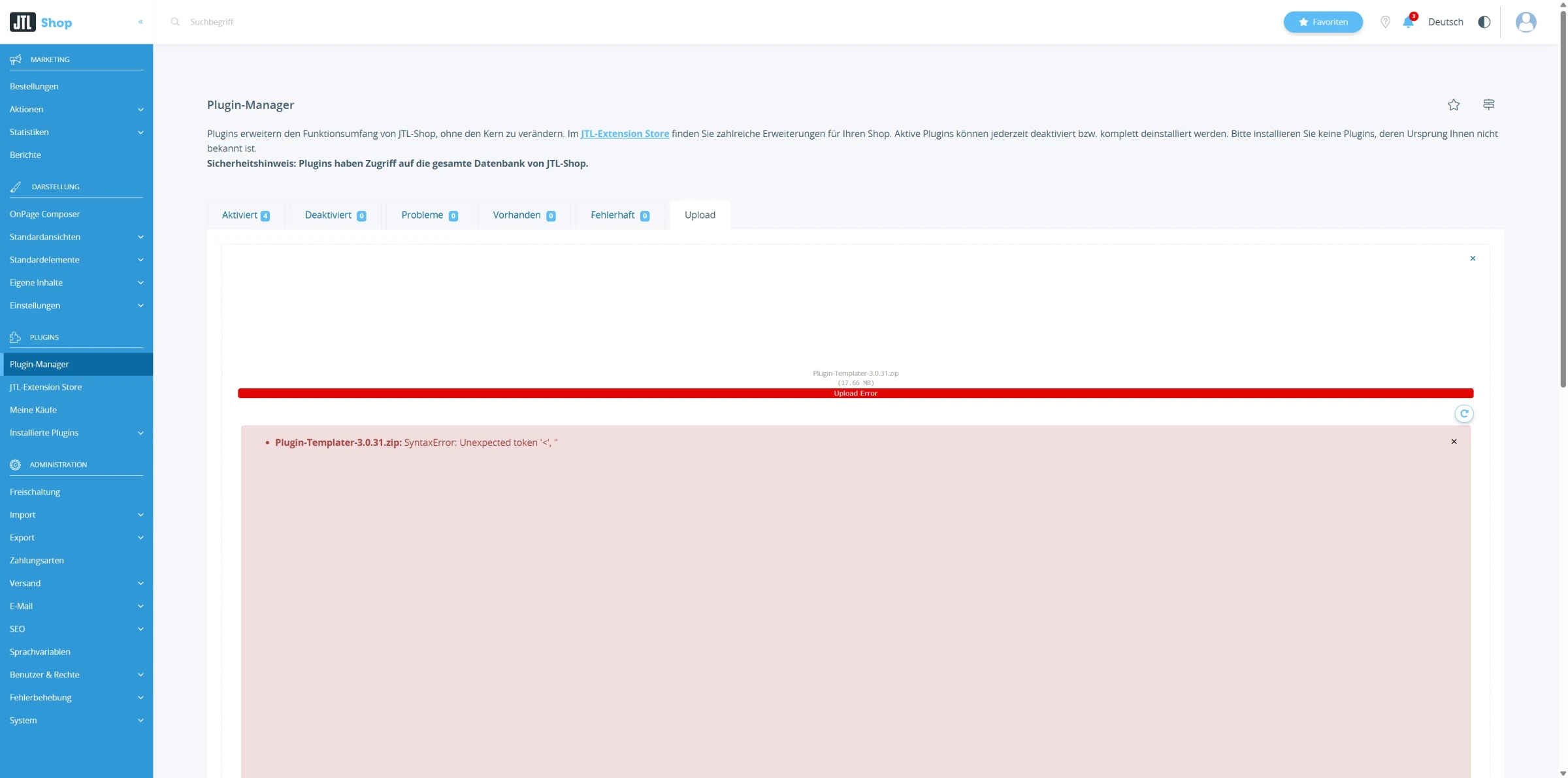 Zum Vergrößern klicken Error Meldung Unexpected Token