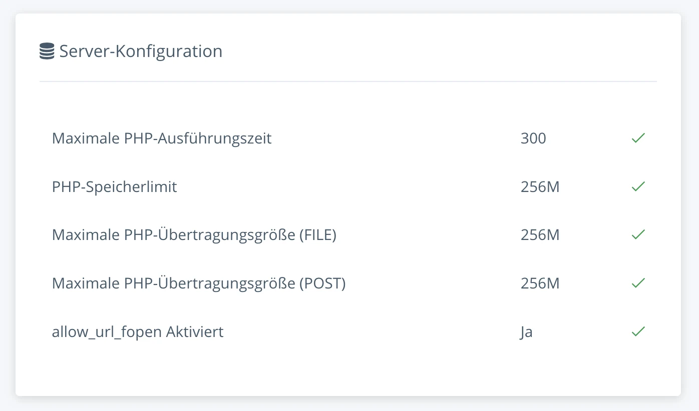Zum Vergrößern klicken Richtige Einstellungen der PHP-Werte