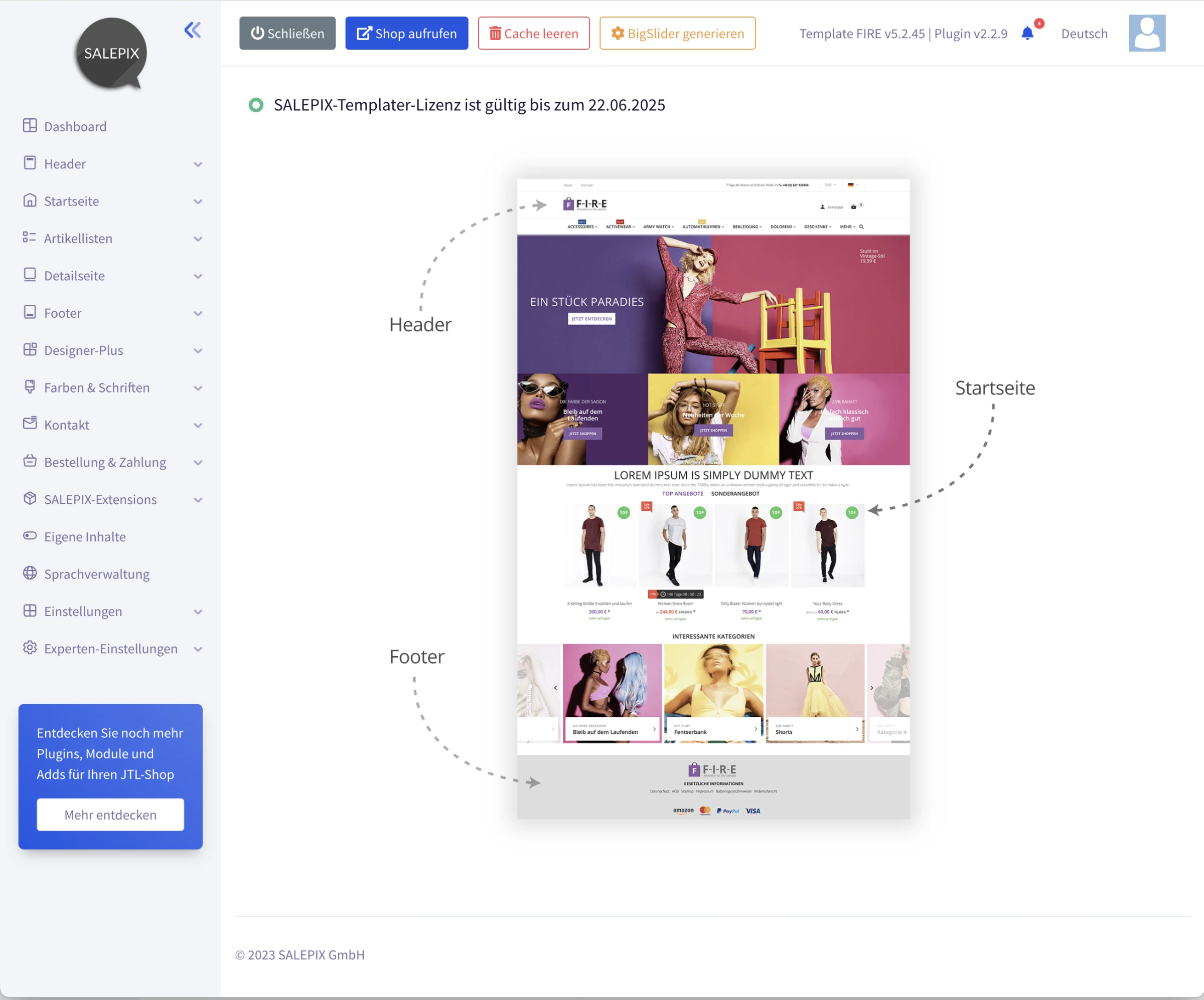 Dashboard des SALEPIX-Templater-Plugins
