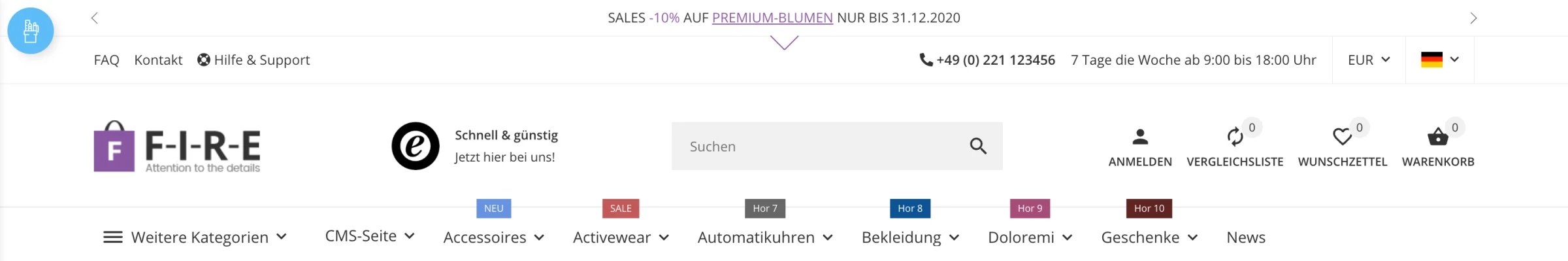 Zum Vergrößern klicken Header-Variante 'FIRE' bei aktiviertem 'FIRE'-Template