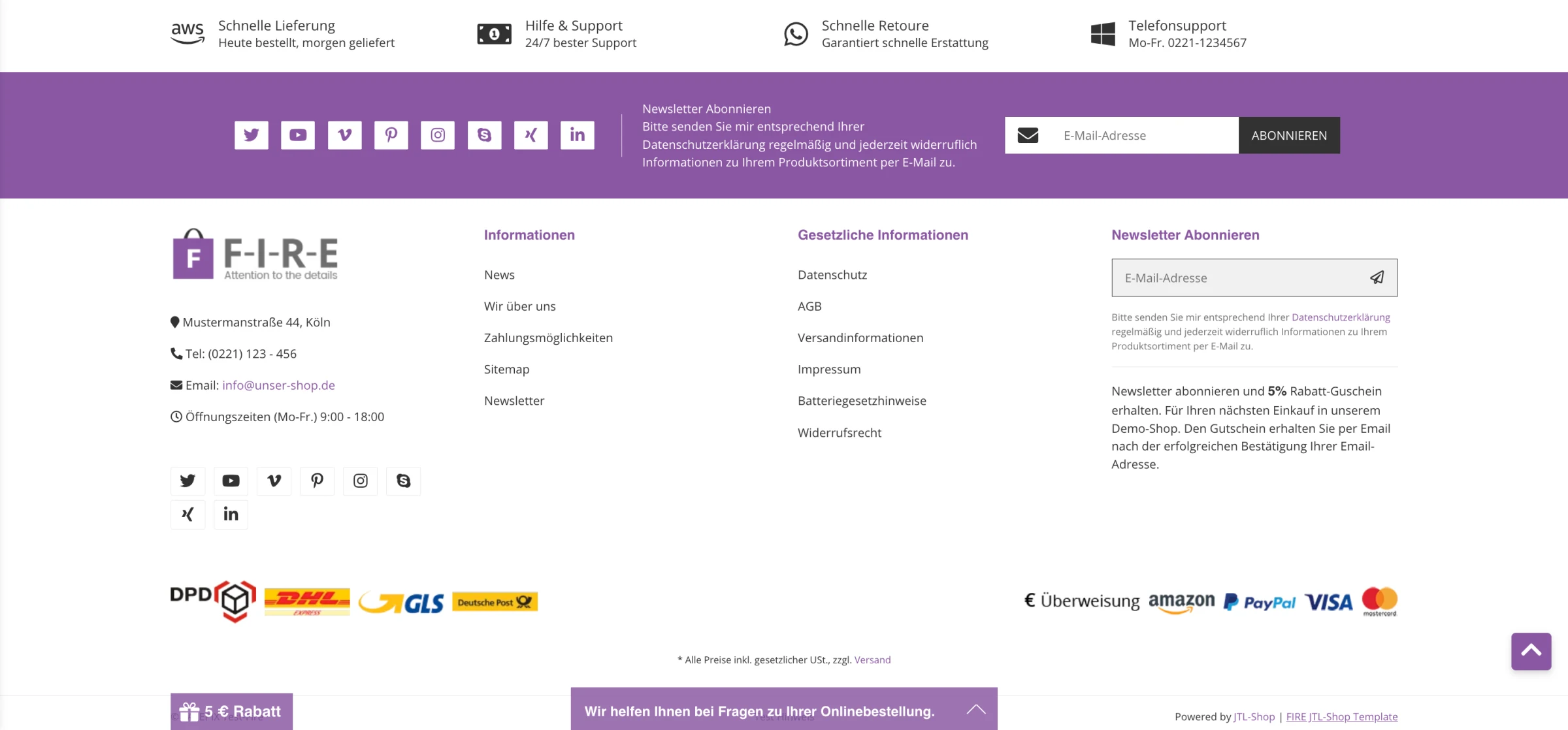 Zum Vergrößern klicken FIRE-Template, FIRE-Footer-Option.