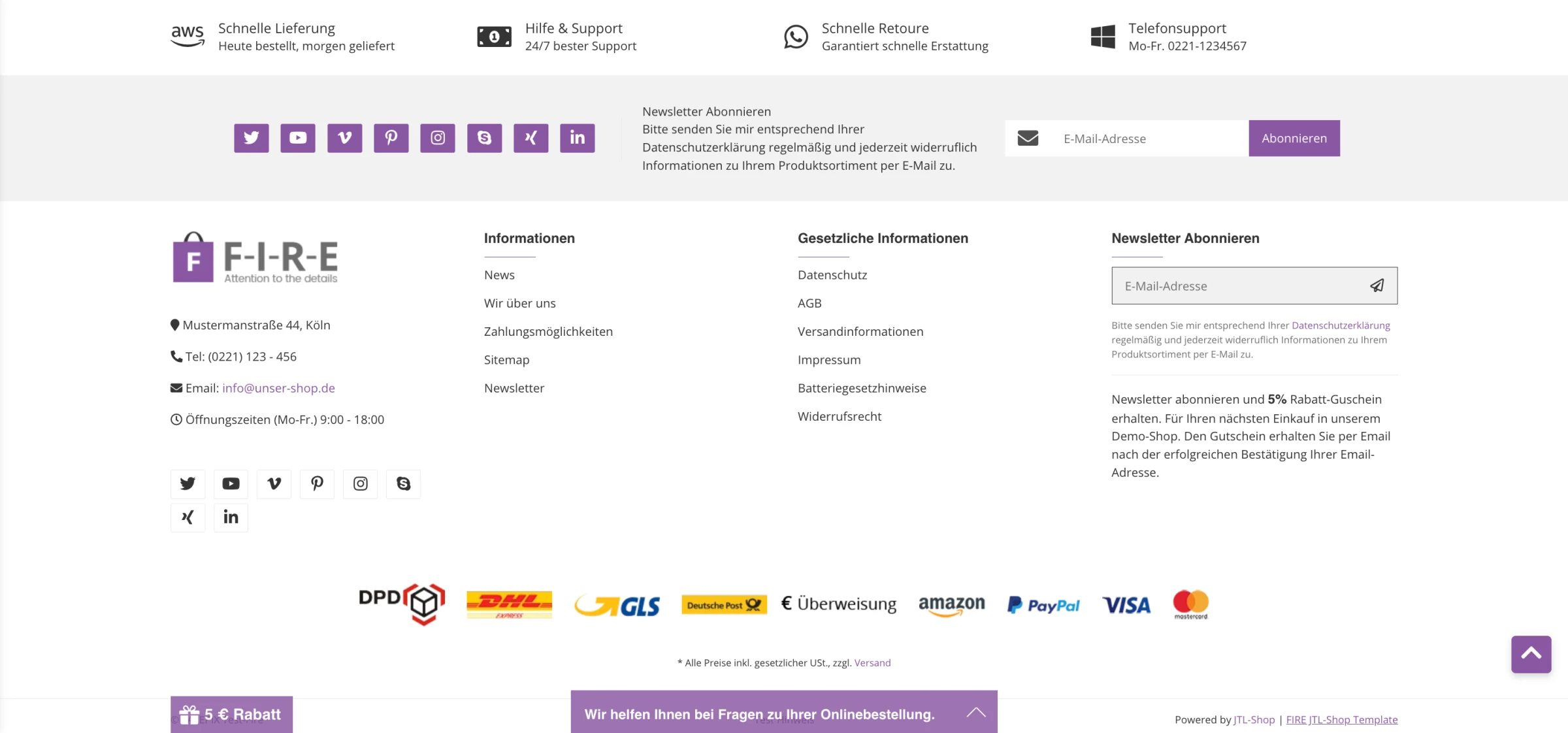 Zum Vergrößern klicken FIRE-Template, AVIA-Footer-Option.