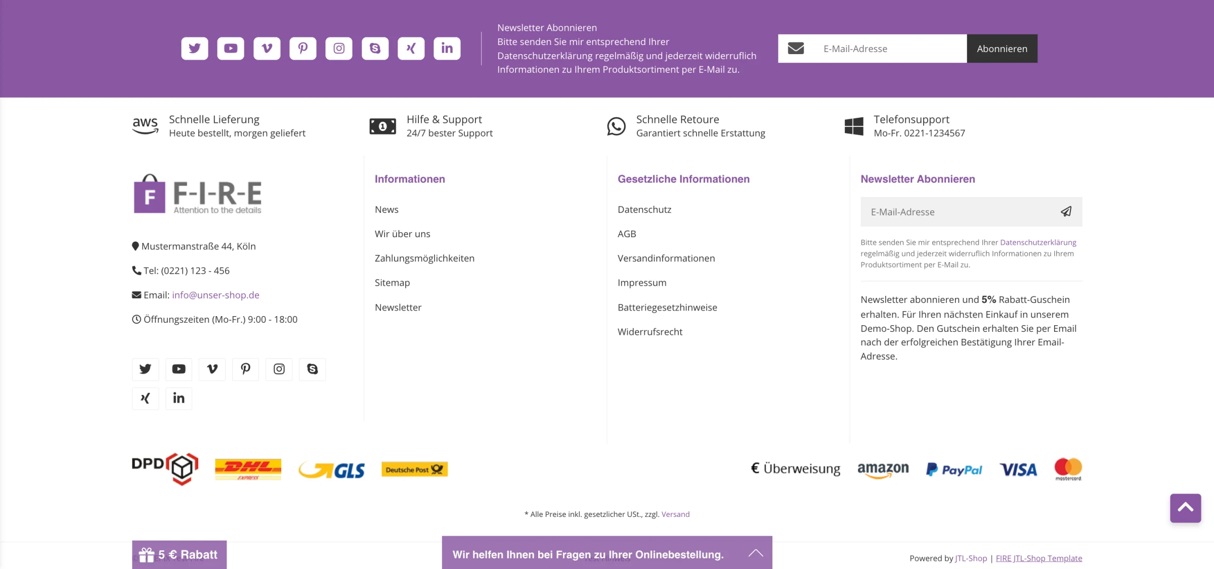 Zum Vergrößern klicken FIRE-Template, CLEARIX-Footer-Option.